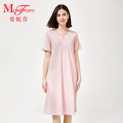 曼妮芬短袖家居服女士舒适中长款莱赛尔天丝棉睡裙睡衣20310712