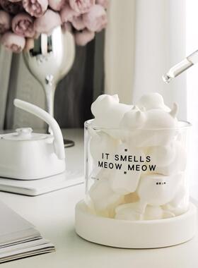 半吨喵喵香薰摆件手工扩香石ins风白色猫咪套装客厅玄关装饰礼物