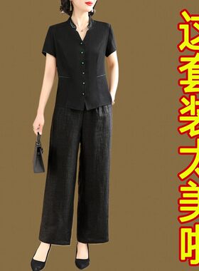 阔太太香云纱套装夏季妈妈两件套
