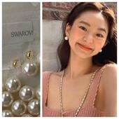 fever同款 珍珠耳饰施家正圆925银耳钉耳环12mm无耳洞蚊香盘耳夹女