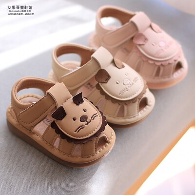 夏季婴儿学步鞋男女宝宝卡通狮子魔术贴软底防滑幼儿鞋子叫叫鞋