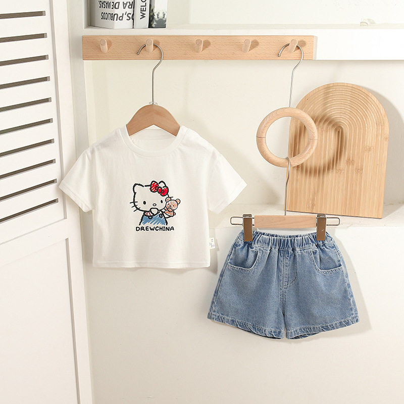 女童夏装套装婴儿童装纯棉幼儿夏天衣服2女宝宝T恤牛仔短裤两件套
