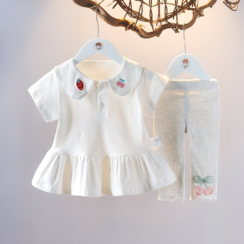 纯棉夏季女宝宝套装上衣polo衫裙