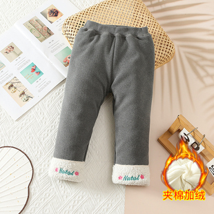 女宝宝一条过冬长裤洋气打底裤加绒加厚婴儿棉裤女童三层夹棉裤子