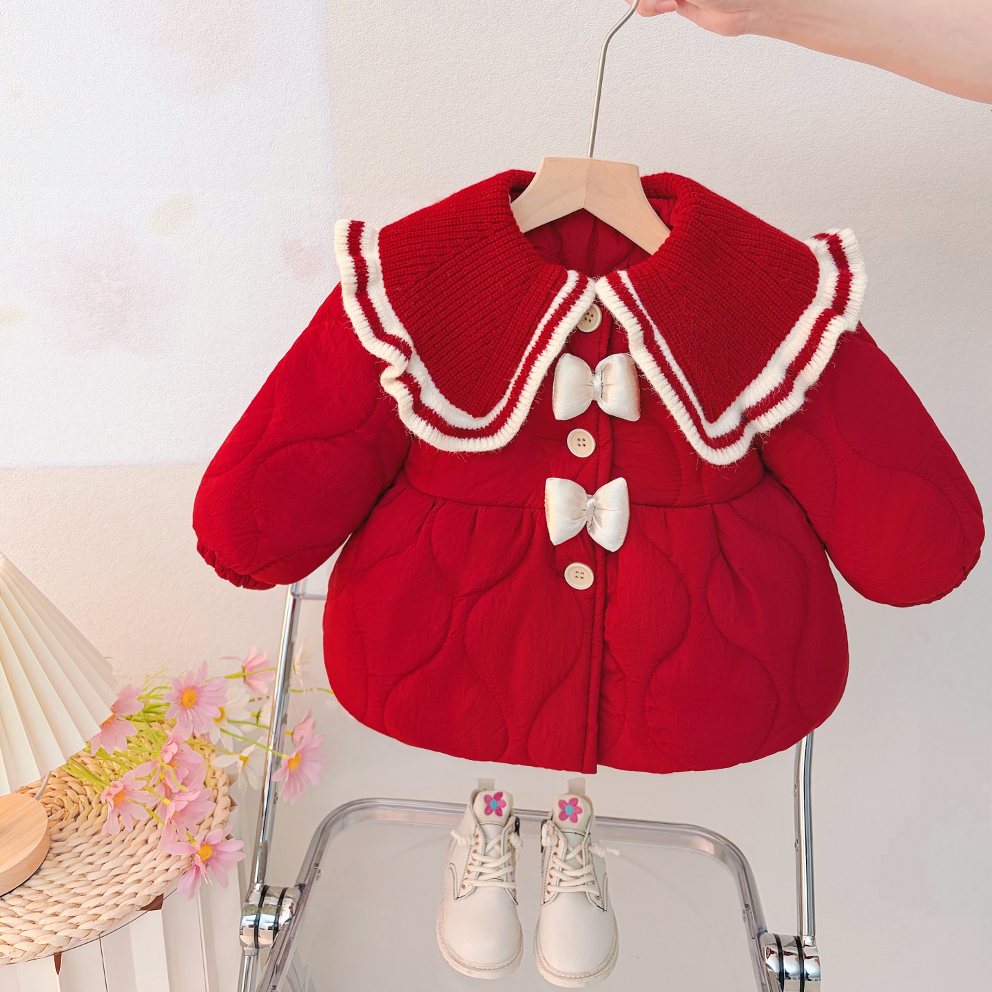 女宝宝加绒夹棉外套冬季保暖棉服