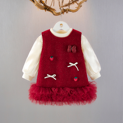 女童秋冬季加绒连衣裙生日周岁裙