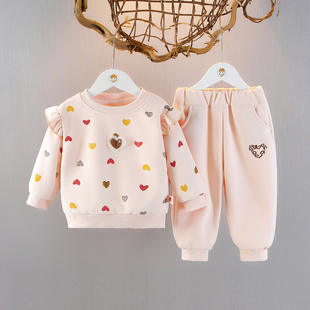 女童春装纯棉套装2026春季洋气小女孩运动衣服女宝休闲卫衣两件套