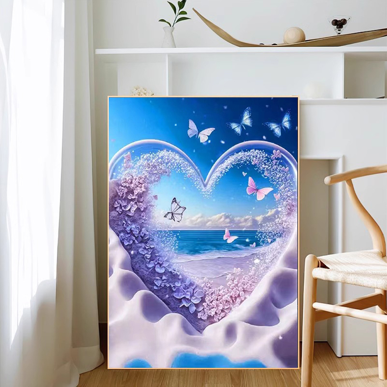 爱心海浪砖石画风景儿童手工贴钻