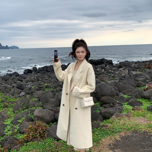 毛呢外套女中长款2024秋冬新款高级感小个子过膝宽松羊毛呢子大衣