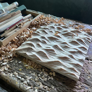 大海波浪主题玄关装饰挂画客厅墙壁实木雕刻风景卧室面蓝色艺术品