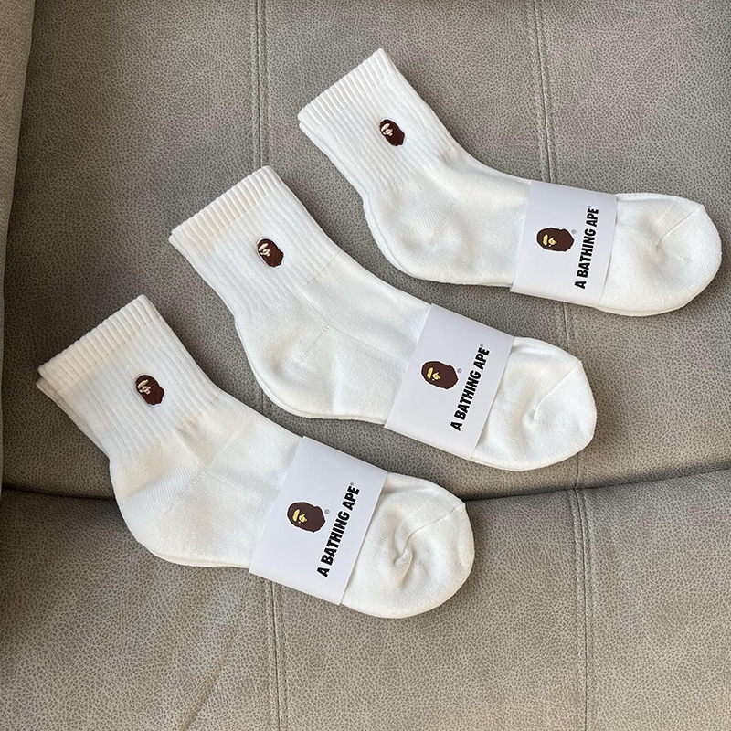 thumbnail for bape ape head towel socks men's Japanese tide socks high cotton sweat absorbing white socks solid color medium socks women