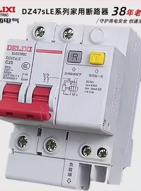 德力西开关 DZ47sLE 2P空气带漏电过载短路保护断路器 家用AC220V
