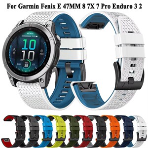 22mm 26mm适用佳明Fenix 8 E 7X 7 6 6X 5X格纹双色硅胶表带腕带