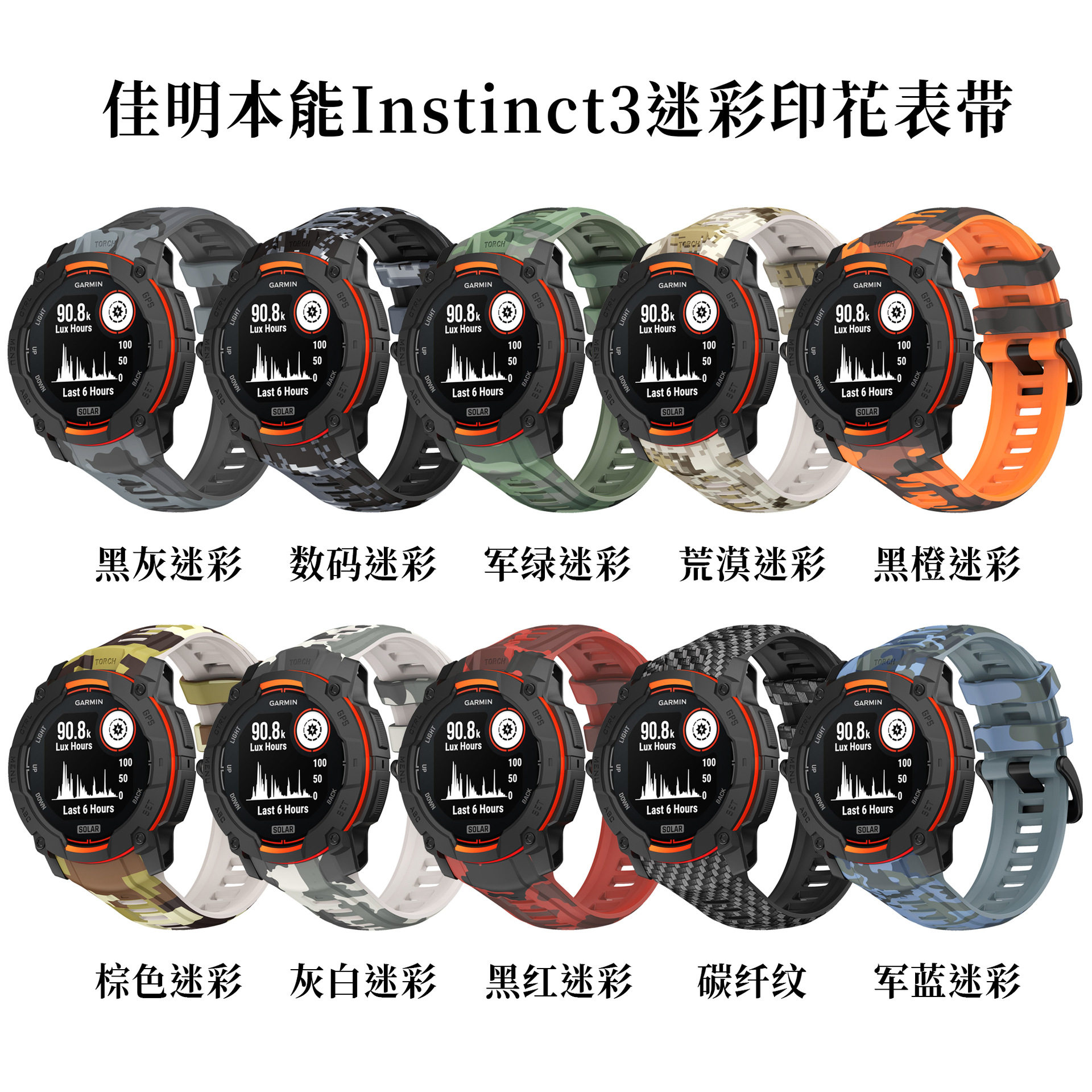 适用佳明Garmin Instinct3印花迷彩表带本能3 45mm 50mm硅胶腕带 - 实物图