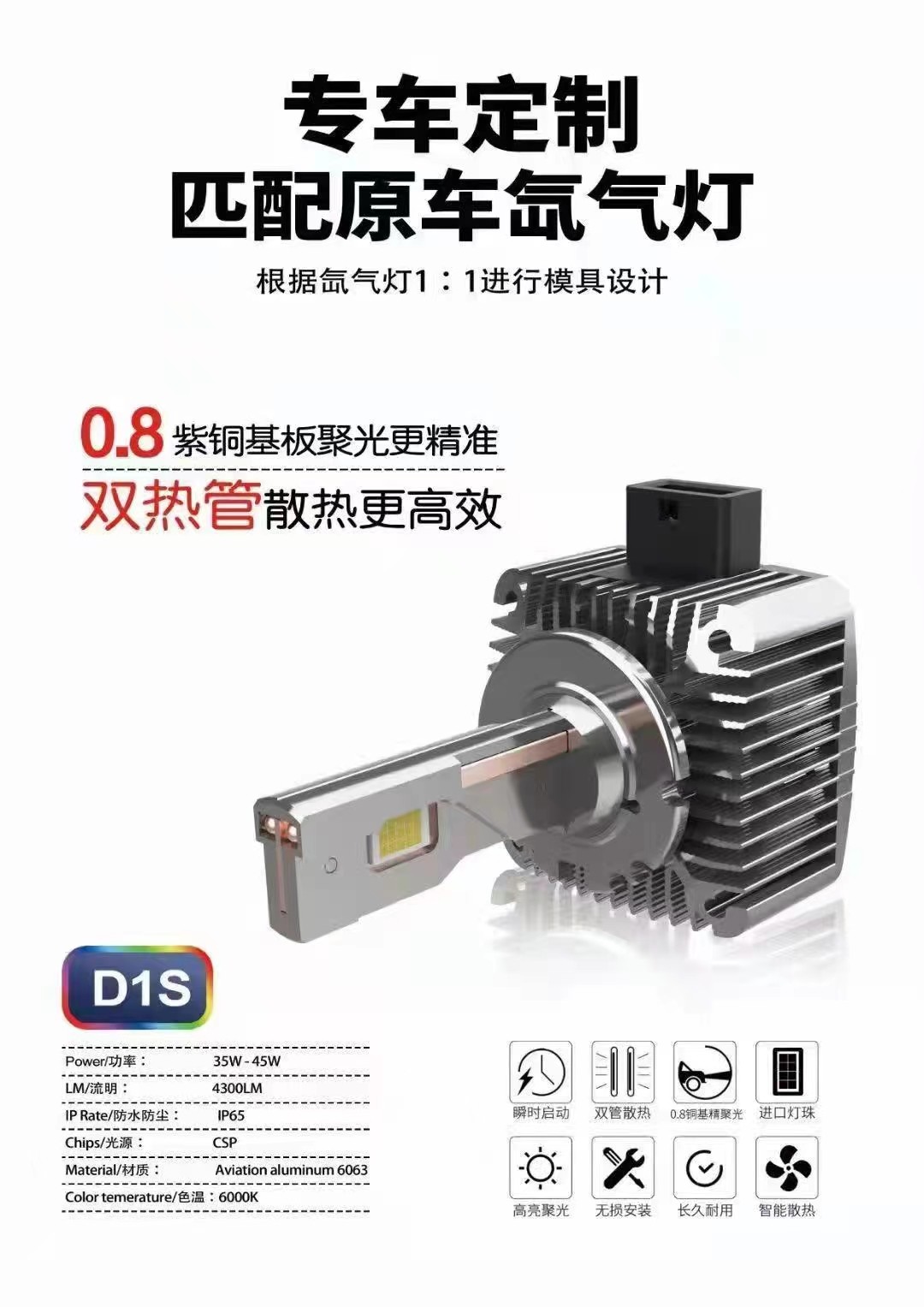 石栏d1s/d2s/d3s/d4s/d5s/d8s汽车原装氙气灯改装高亮led灯泡直插