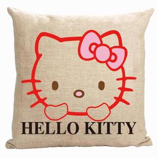 kitty凯蒂猫棉麻抱枕亚麻沙发床头靠垫靠背汽车靠枕 卡通hello