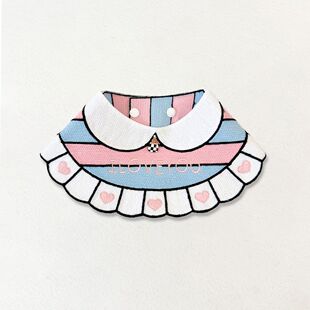 可爱粉蓝假领围脖猫狗通用装 条纹 饰围巾花边娃娃领宠物口水巾四季