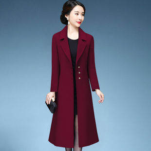 冬天结婚礼服妈妈装风衣喜庆毛呢外套长款高贵喜婆婆婚宴呢子大衣