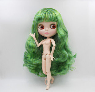 Blythe小布娃娃墨绿混合色刘海卷发19关节素体塑料化妆娃娃送手组