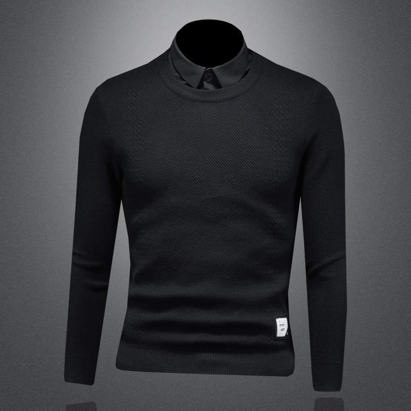 2025秋冬季新款拼接高档假两件毛衣衬衫领针织衫男士打底衫潮秀禾,男装,秀禾服,淘宝优惠券,粉丝福利购,淘宝优惠卷