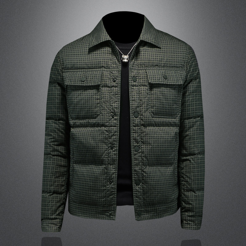 欧洲站潮流冬季新款男士羽绒服修身翻领格子90绒白鸭绒外套秀禾服,男装,秀禾服,淘宝优惠券,粉丝福利购,淘宝优惠卷