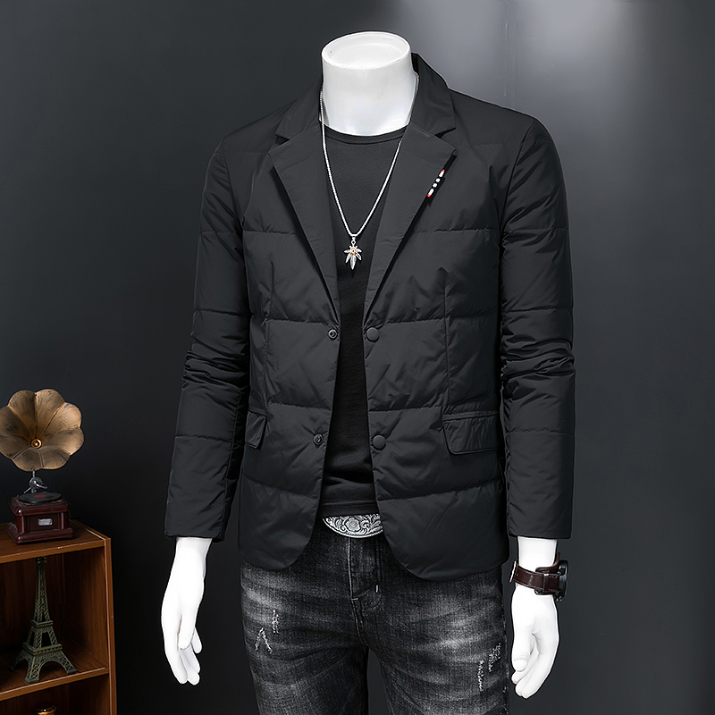 西装领羽绒服男休闲外套轻薄潮流2025年冬季新款修身短款西服薄款