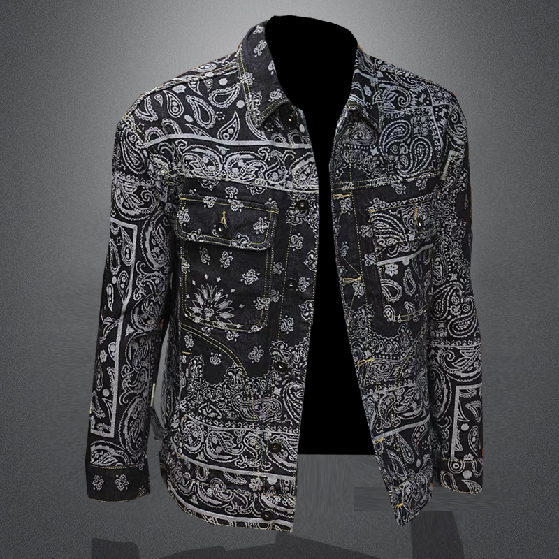 个性设计感痞帅外套牛仔夹克腰果花牛仔衣男女同款不规则腰果花潮