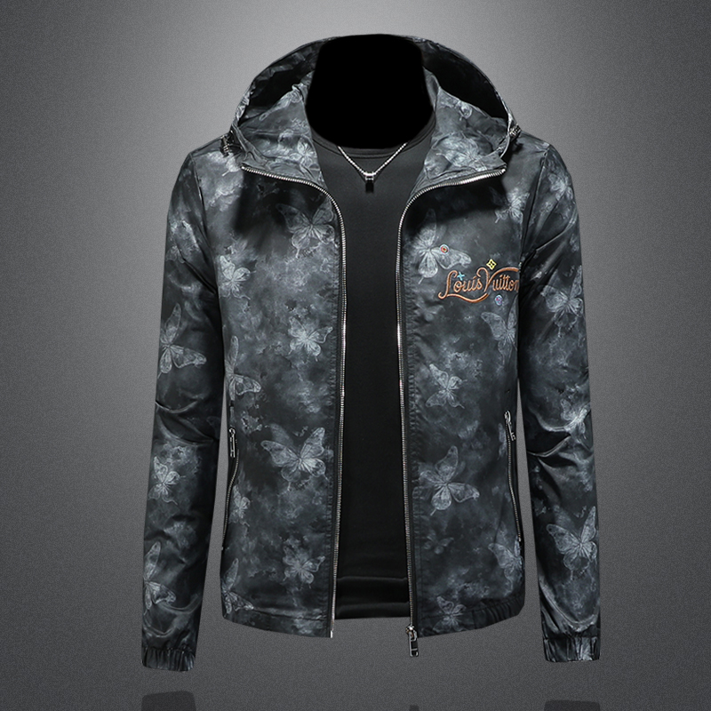 个性潮流时尚百搭上衣休闲春秋2025新款连帽印花夹克外套男士修身