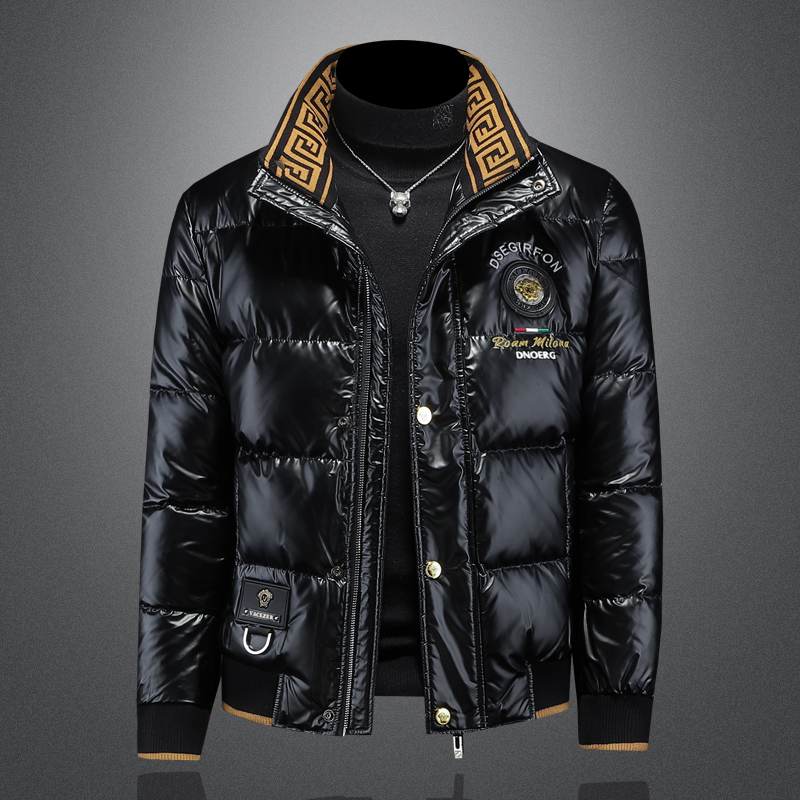 欧洲站高端潮流痞帅个性羽绒服男冬装重工刺绣立领高级感外套厚款