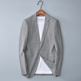 千鸟格两粒扣小西服便西休闲青年外衣潮流 修身 春季 西服外衣男韩版