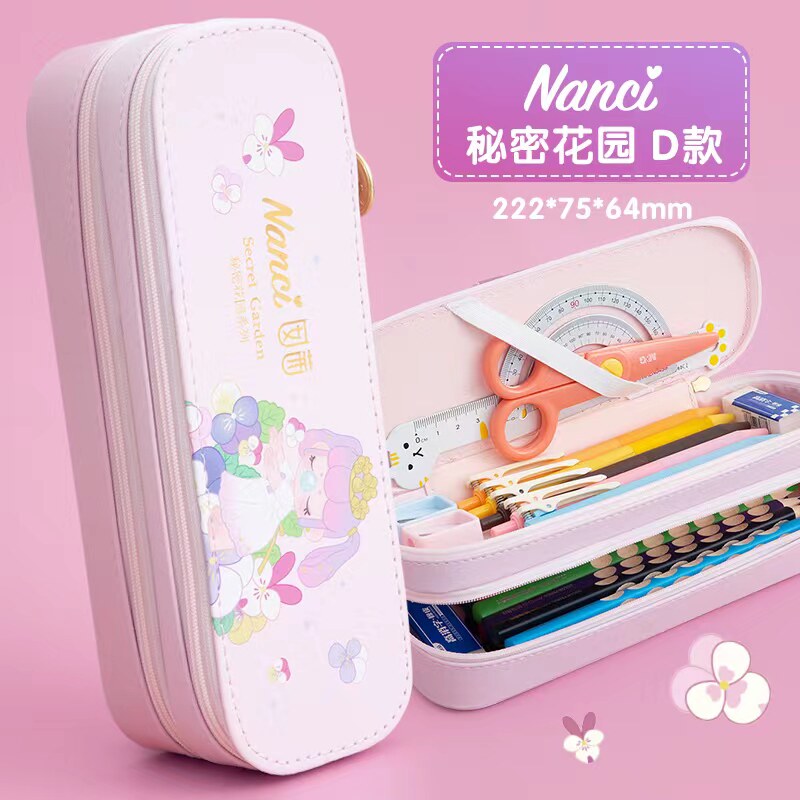 남성과 여성 초등 및 중등 학생을위한 CHENGUANG 연필 가방 대용량 다기능 단순 더블 레이어 캔버스 가방 편지지 2 레이어 연필 상자