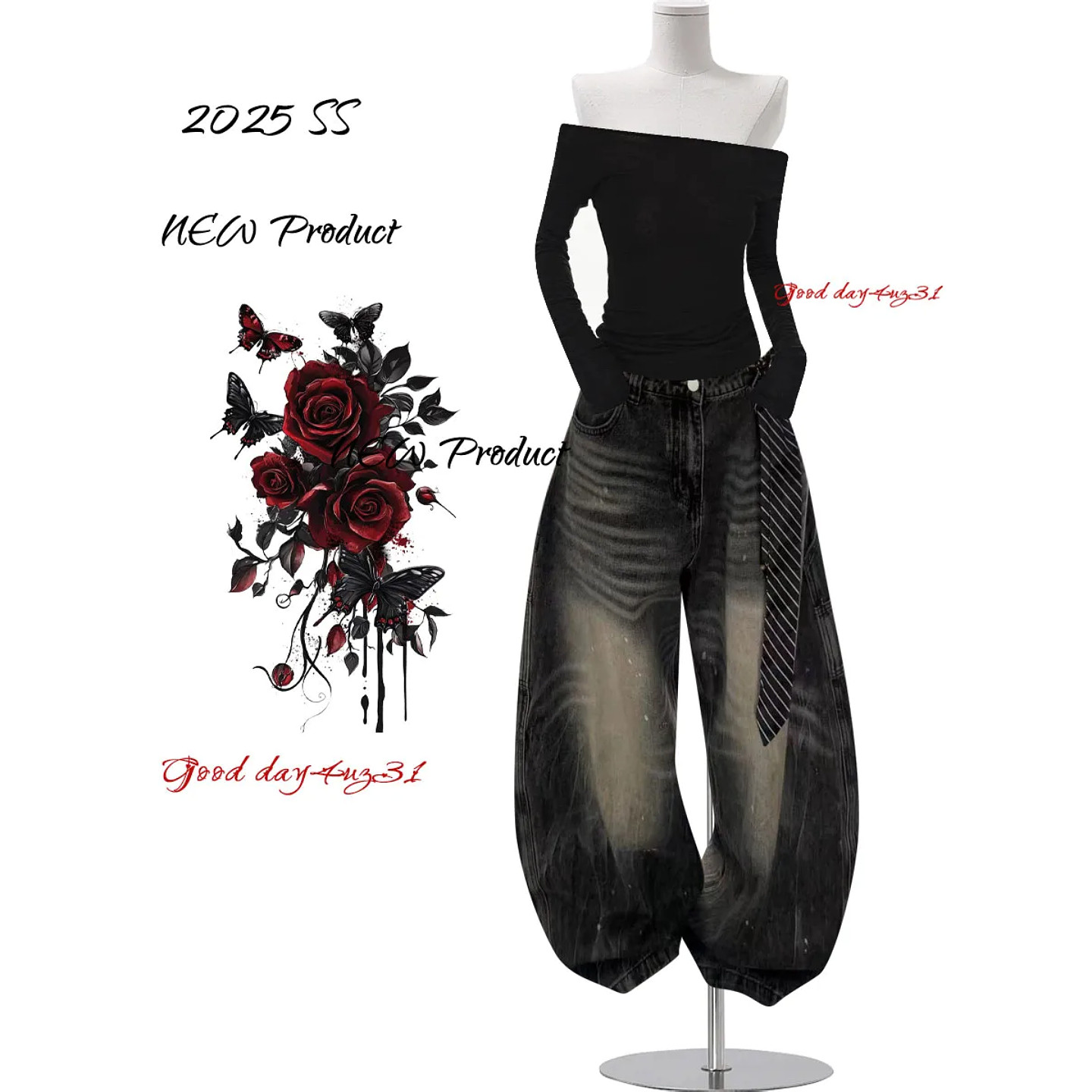 大码美式复古水洗弯刀牛仔裤女2026春季街头做旧阔腿裤设计感长裤,女装/女士精品,大码裤装,淘宝优惠券,粉丝福利购,淘宝优惠卷