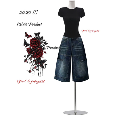 大码高腰显瘦牛仔七分裤女款