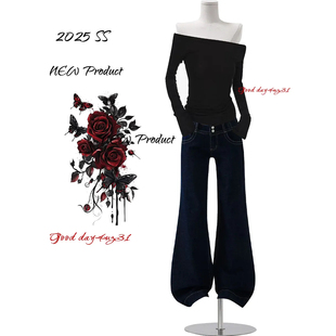 美式 街头百搭纽扣设计感长裤 复古水洗牛仔阔腿裤 新款 女秋冬季 大码