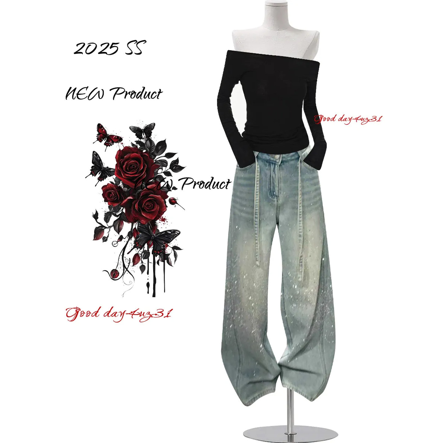 大码美式复古烫钻牛仔裤