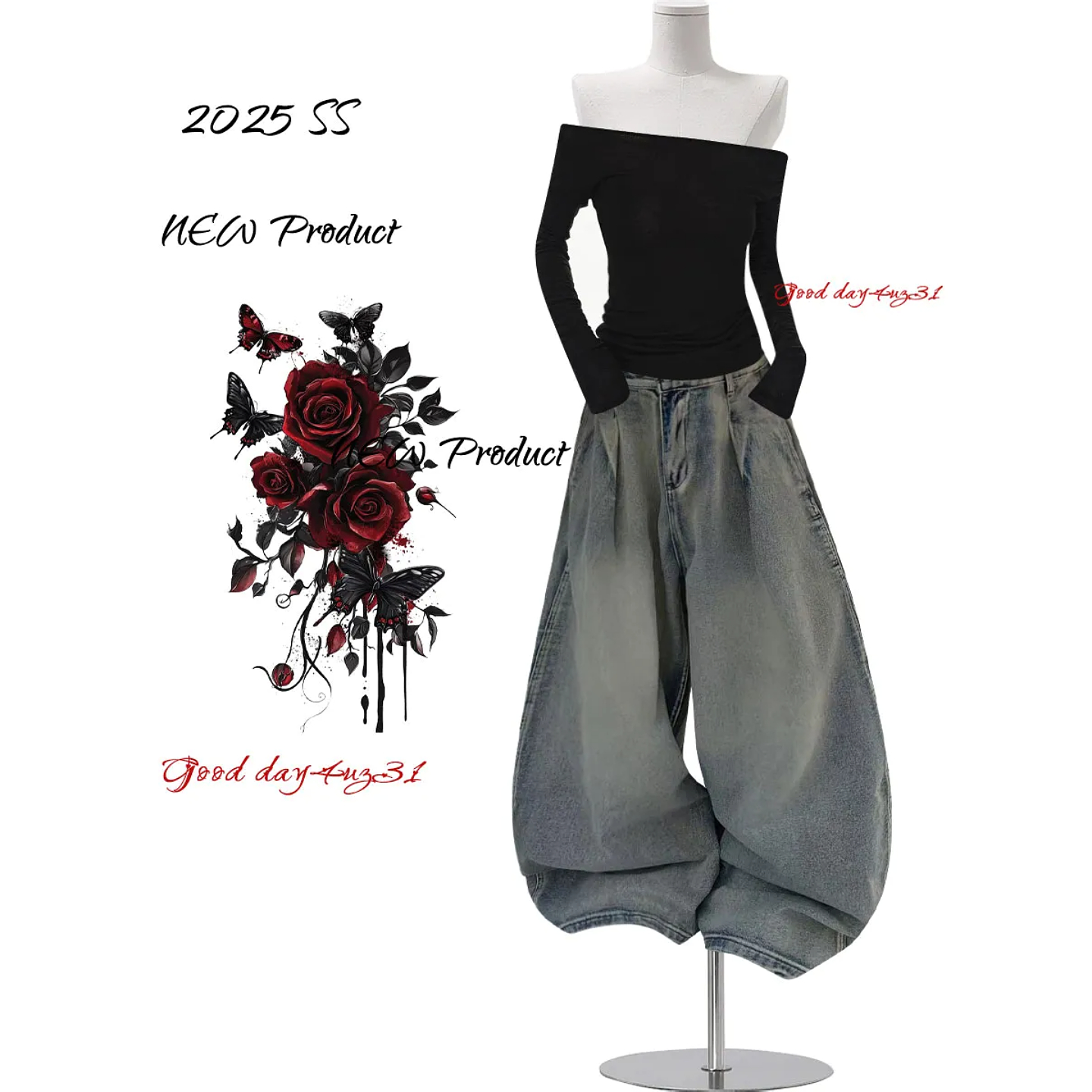 大码美式复古水洗牛仔裤