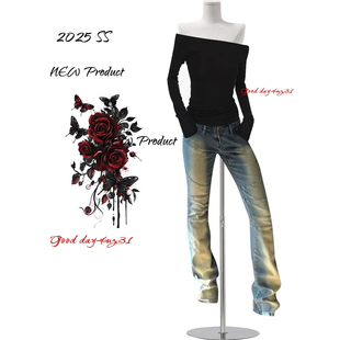 美式 街头解构设计喇叭裤 复古做旧水洗微喇牛仔裤 新款 女秋冬季 大码