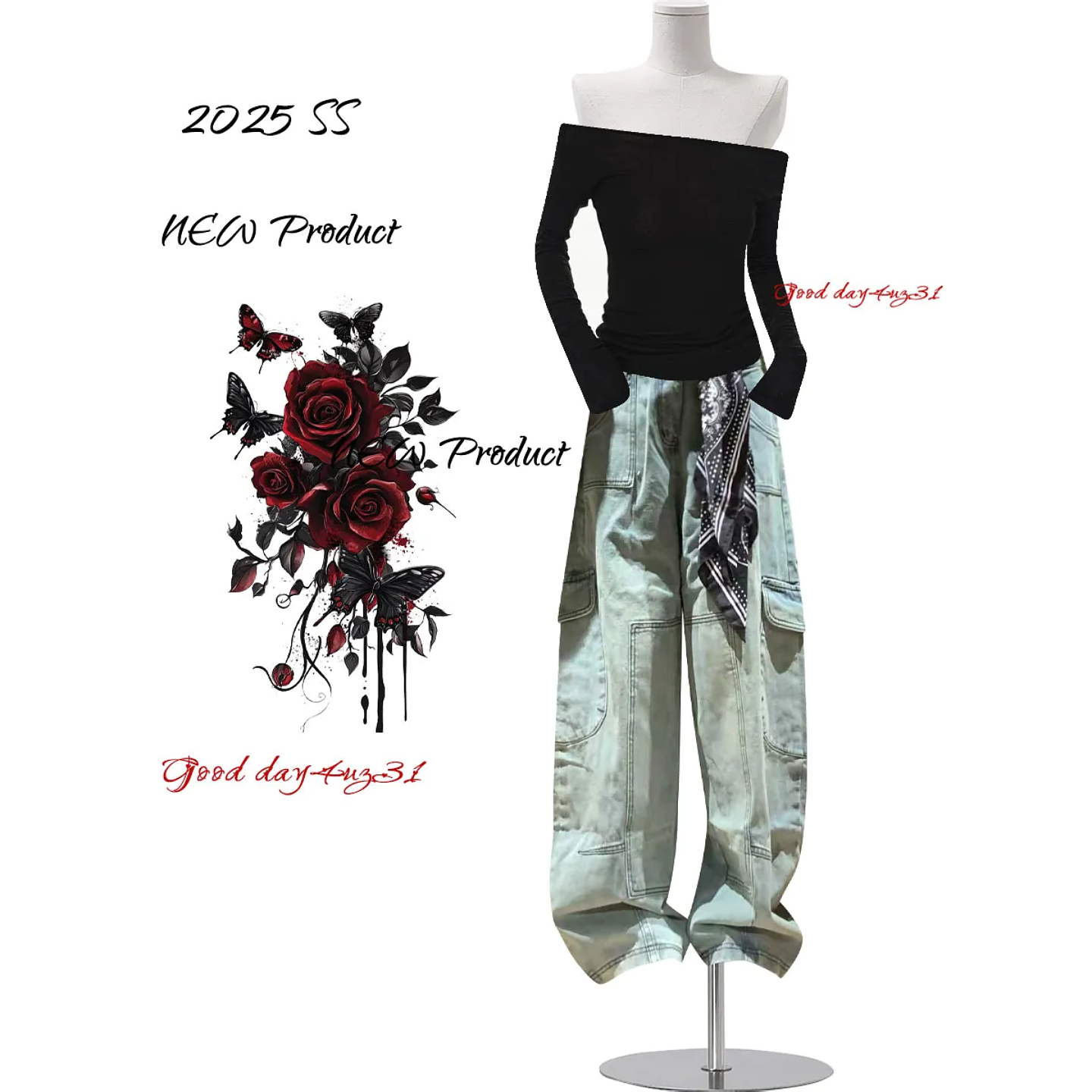 复古解构拼接口袋工装牛仔裤女