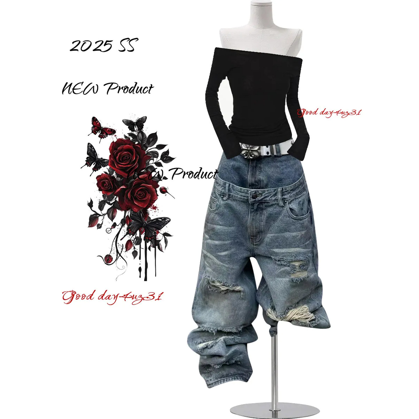 大码美式复古双腰头拼接牛仔裤女2026新款街头破洞设计感阔腿裤潮,女装/女士精品,大码裤装,淘宝优惠券,粉丝福利购,淘宝优惠卷