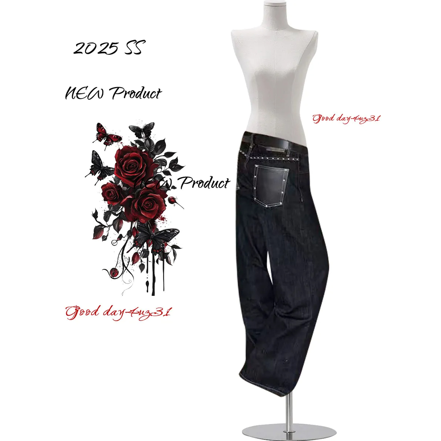 水洗口袋铆钉涂漆牛仔裤女