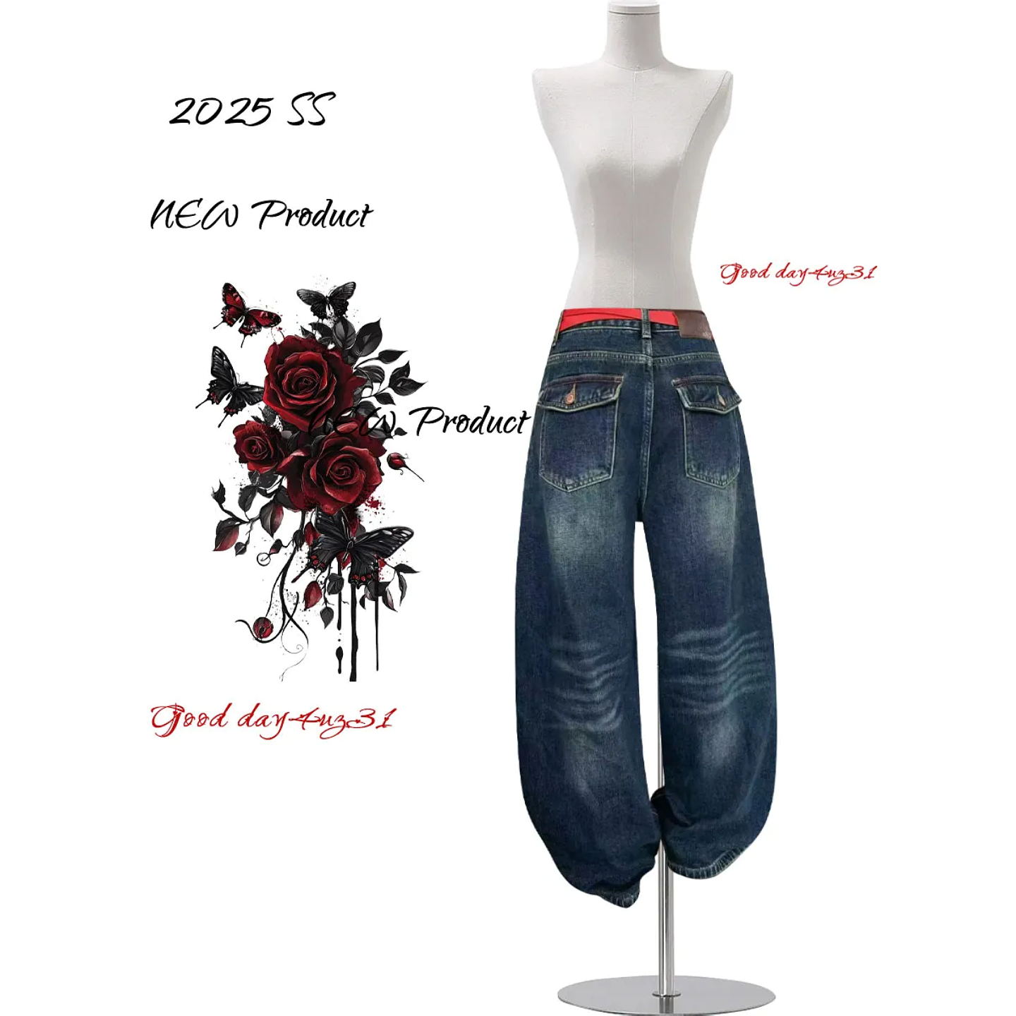 大码美式复古水洗牛仔裤