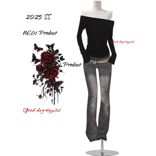 美式 街头辣妹低腰长裤 复古水洗做旧微喇牛仔裤 新款 潮 女秋冬季 大码