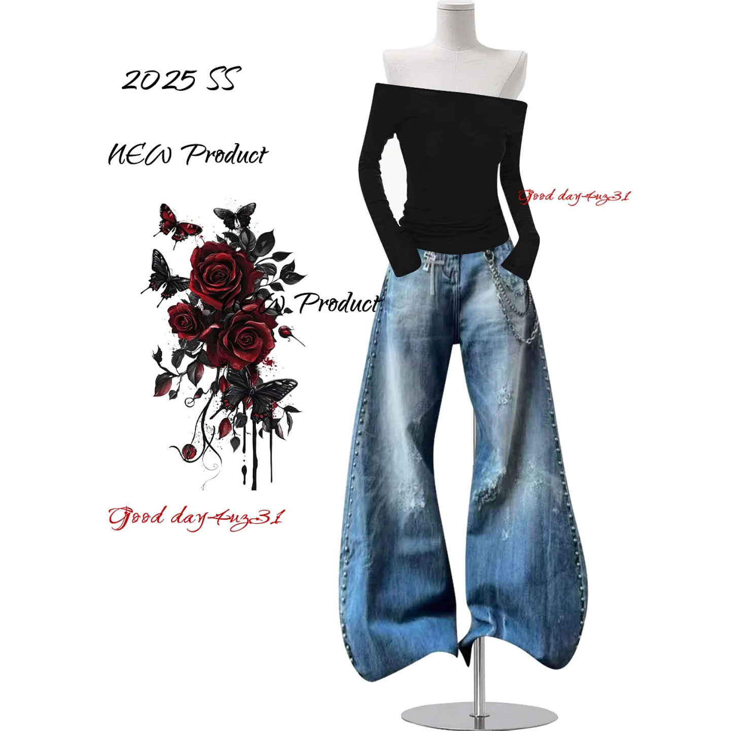 大码美式复古水洗抓痕牛仔裤女春季新款街头铆钉设计感宽松弯刀裤,女装/女士精品,大码裤装,淘宝优惠券,粉丝福利购,淘宝优惠卷