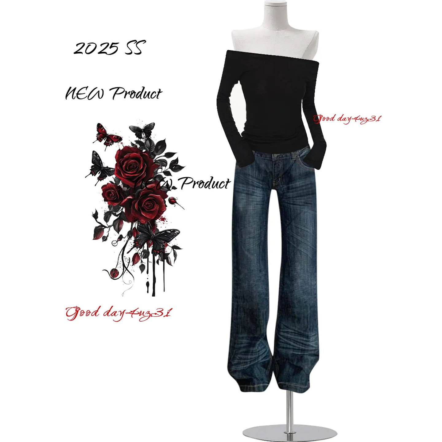 大码美式复古水洗低腰牛仔裤