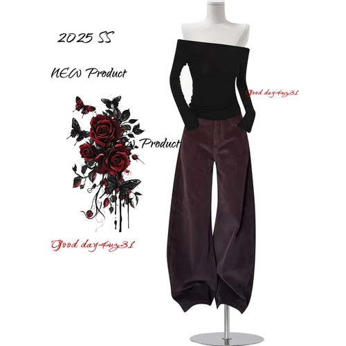 美式复古水洗灯芯绒阔腿裤女