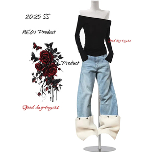 美式 街头宽松显瘦长裤 复古可拆卸毛绒拼接牛仔裤 新款 女秋冬季 大码