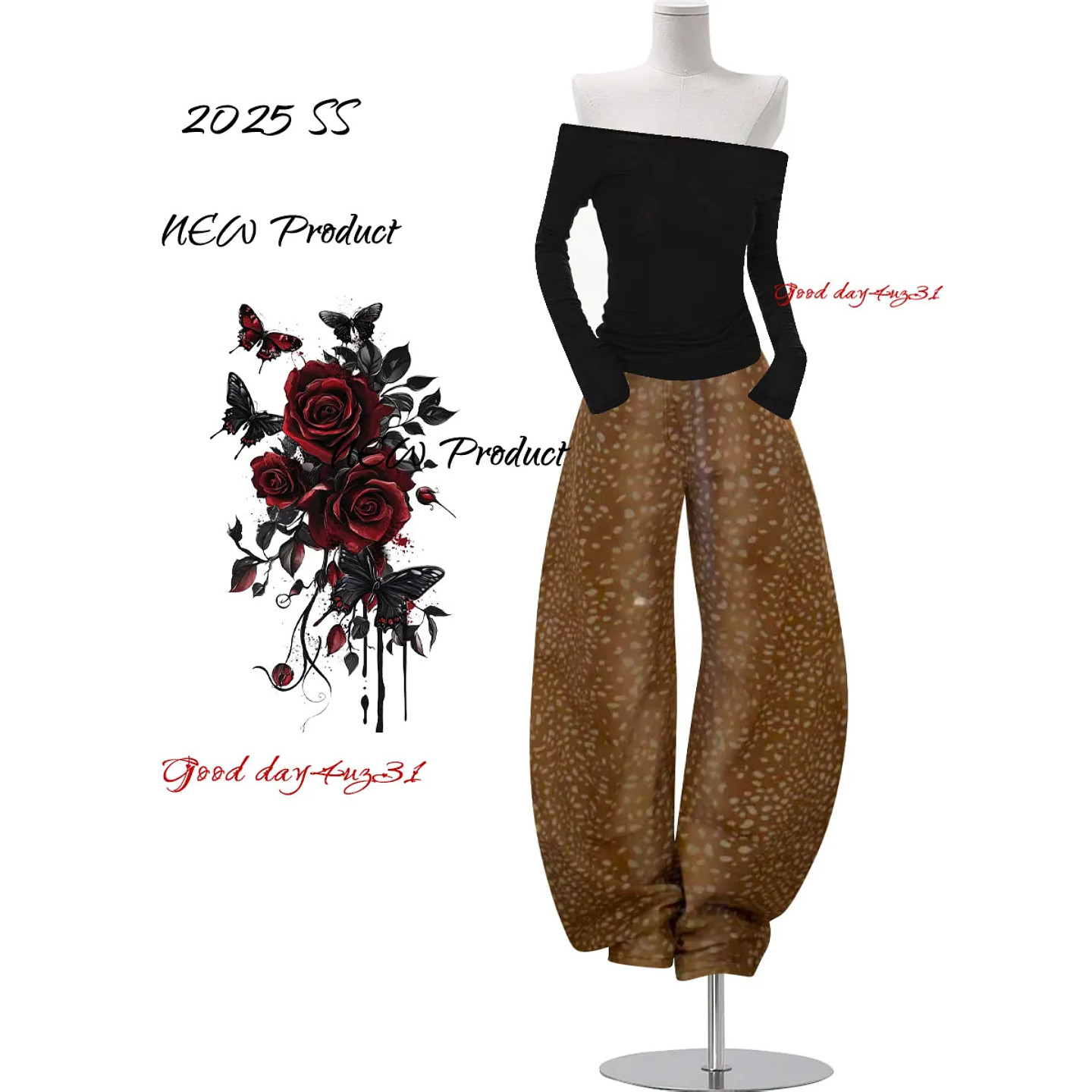 大码美式复古鹿纹印花牛仔裤