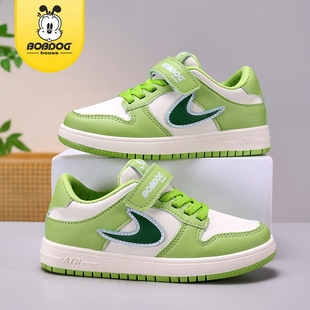 巴布豆儿童运动鞋男春秋皮面防水板鞋学生防滑休闲鞋女中大童百搭
