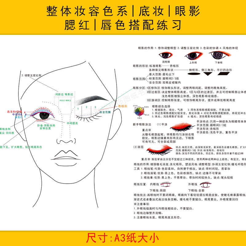 化妆整体妆容眉毛脸型眼影唇色彩搭配设计练习眉形彩妆练习本手稿