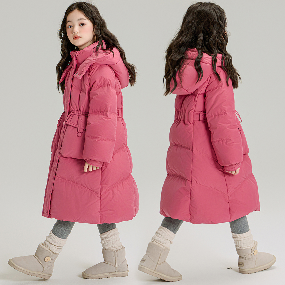 女童冬长款过膝加厚收腰羽绒棉袄